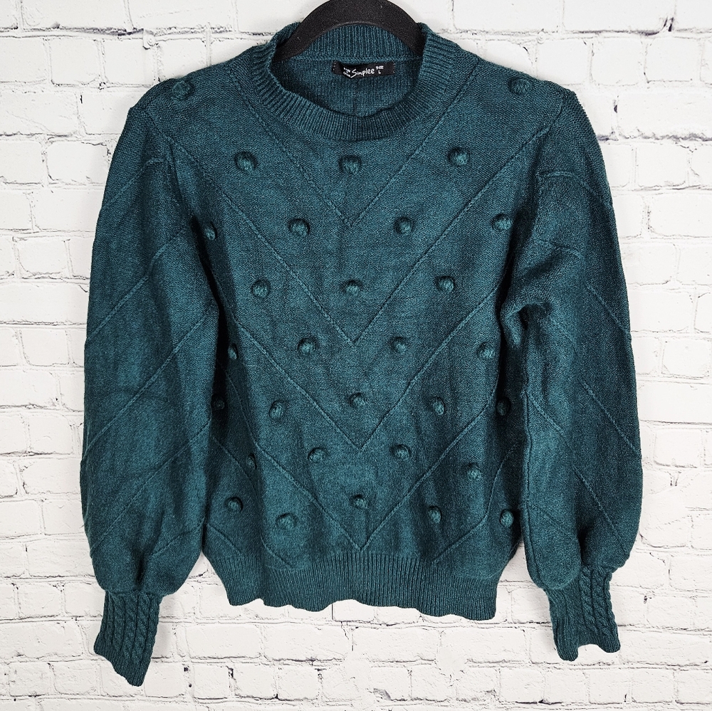 SIMPLEE | knit bauble puff sleeve crop sweater